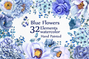 Blue Flowers Clipart WATERCOLOR CLIPART Floral Clipart Blue Watercolor