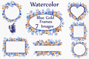 Blue Gold Floral Frames: Timeless Watercolor Elegance for Wedding Invitations