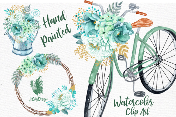 Elevating Creativity with Mint Watercolor Flowers WATERCOLOR CLIPART for Spring Weddings and Floral Design