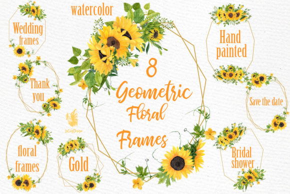 Geometric Sunflower Floral Frames: A Unique Blend of Nature and Structure for Design Projects