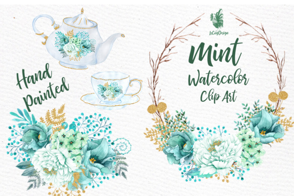 Mint Watercolor Clipart for Wedding & Floral Design Projects