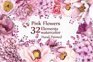 Pink Flowers Clipart WATERCOLOR CLIPART Floral Clipart for Creative Projects