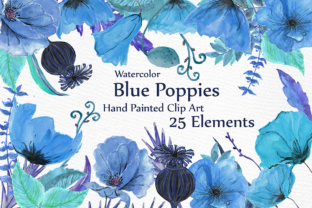 Watercolor Floral Clipart: Elevate Your Designs with Blue Flowers and Poppies